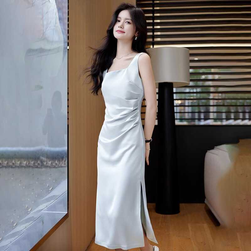 醋酸缎面吊带连衣裙女高端2025新款夏季高级感小个子内搭背心裙夏