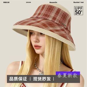 工厂现货好品质格纹渔夫帽日韩遮脸大沿草帽防晒遮阳帽子女士盆帽