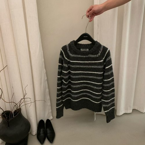 Leaves撞色条纹毛针织衫上衣女