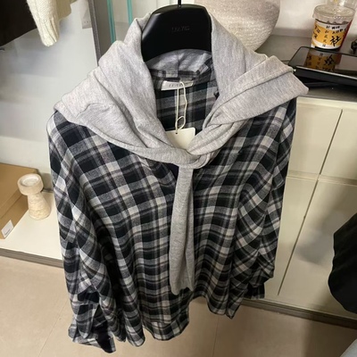 Leaves复古磨毛格子叠穿长袖衬衫