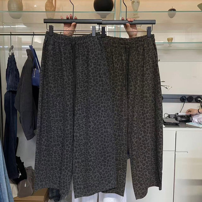 Leaves高腰显瘦豹纹阔腿质感长裤