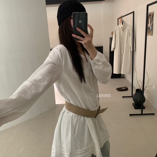韩系叠穿气质百搭长袖 Leaves重工提花中长裙女早秋款 连衣裙配腰带