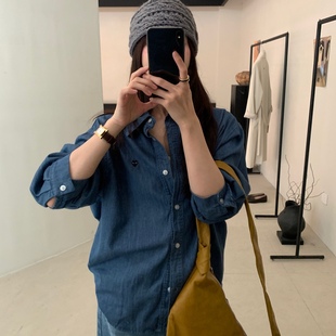 Leaves刺绣牛仔衬衫 通勤叠搭衬衣外套 女早秋新款 宽松休闲百搭长袖