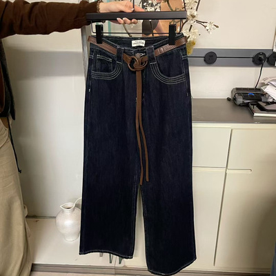 Leaves叶子家高腰阔腿牛仔裤长裤