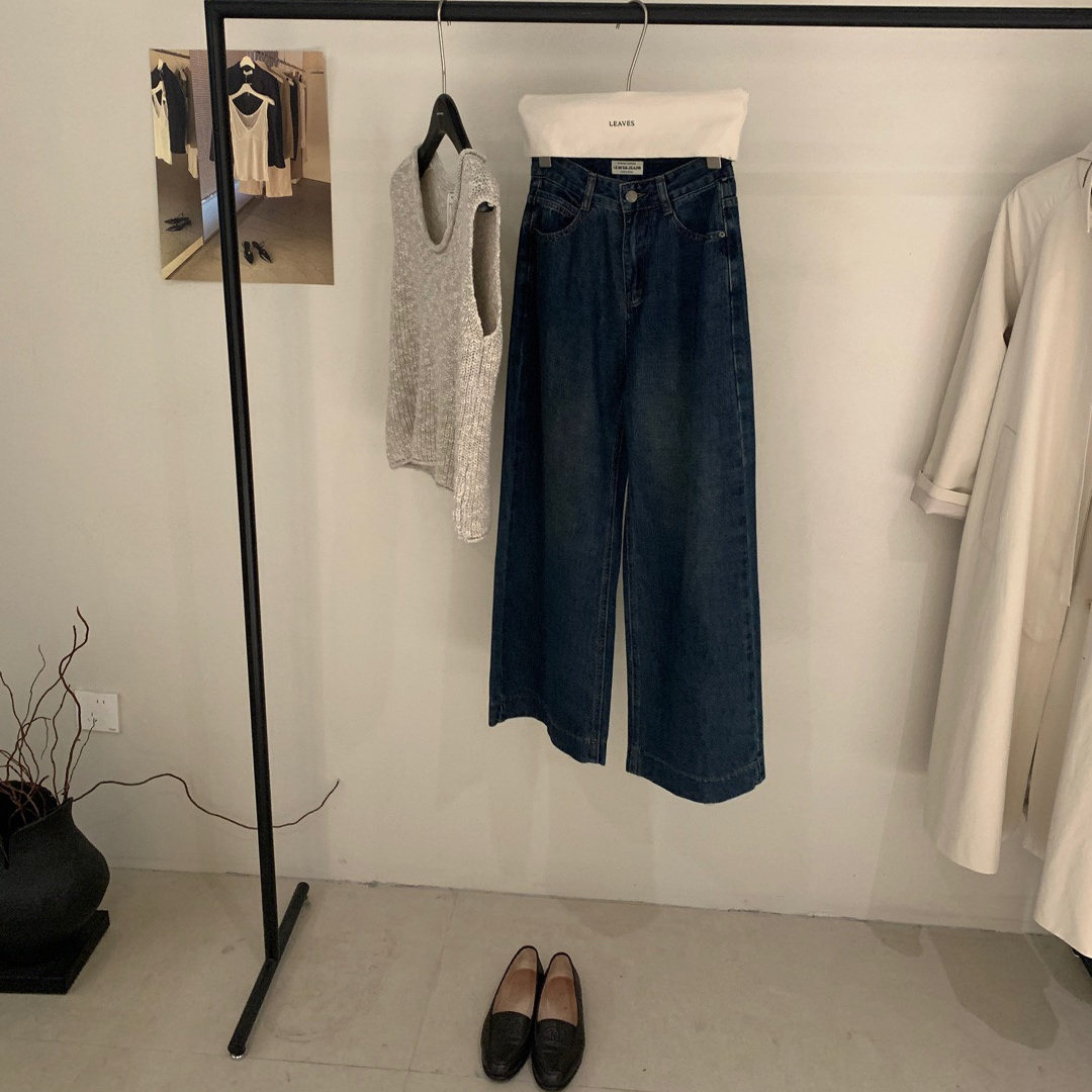 LEAVES宽松阔腿直筒牛仔裤女叶子家新款高腰显瘦通勤百搭休闲长裤