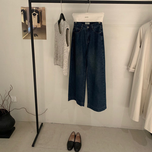 Leaves宽松阔腿直筒牛仔裤