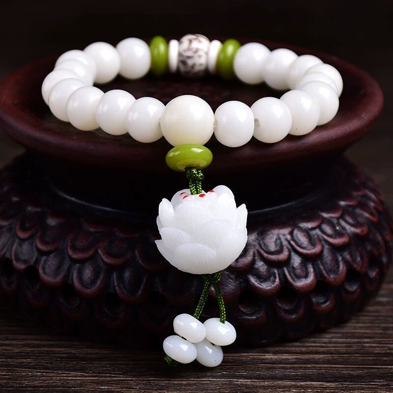 白玉菩提子莲花手持手链油脂面手手链