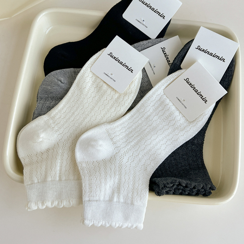 芭蕾风JK袜子女夏季薄款透气无骨舒适镂空花边短筒百搭校园