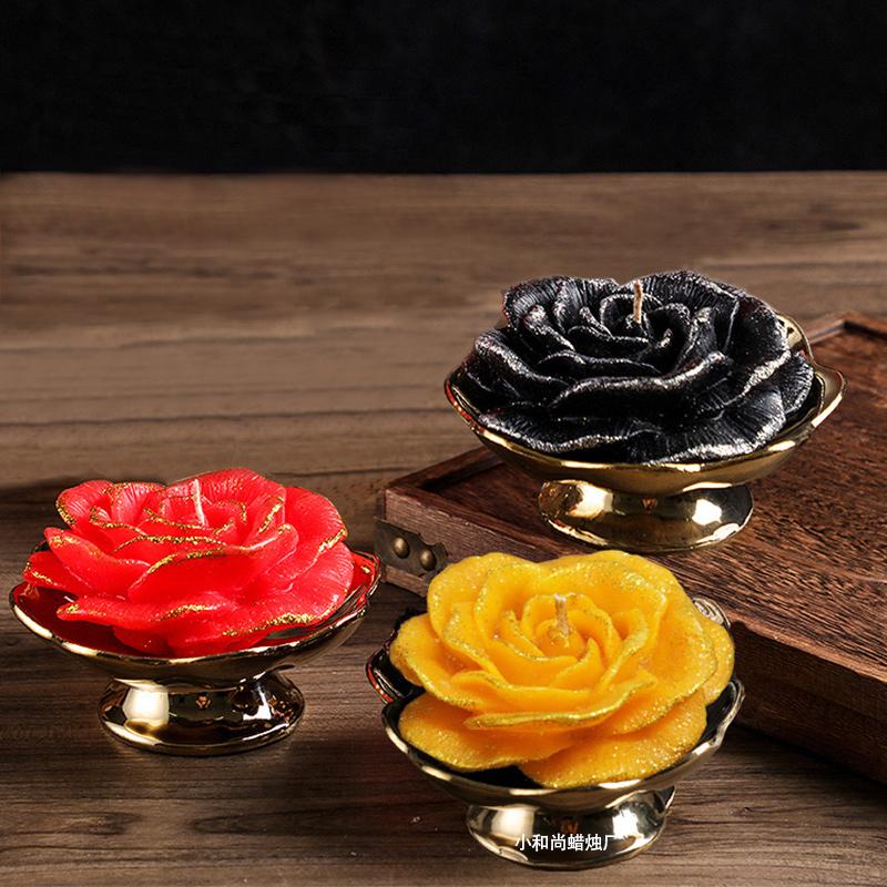 黑色红色花形蜡烛金色黄色蜡烛供佛莲花灯祭祀拉胡泰佛堂蜡烛