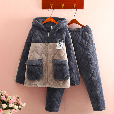 男士时尚可外穿珊瑚绒夹棉家居服