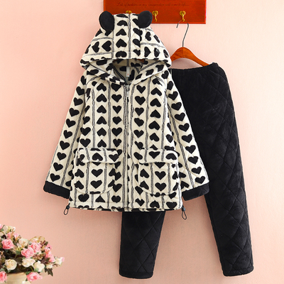 潮流外穿韩版法兰绒夹棉家居服女