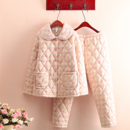 三层加厚保暖田园风全棉家居服套装 加厚款 100%纯棉夹棉睡衣女冬季