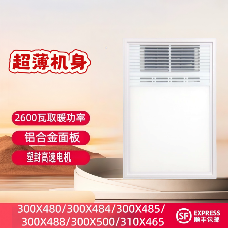 300X480X484X485X500集成吊顶风暖浴霸嵌入式LED照明多功能取暖器