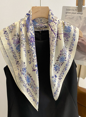 文艺小清新碎花棉麻冬季保暖方巾