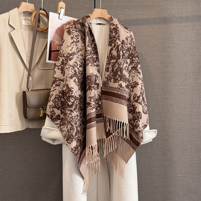 水墨画双面披肩女外搭2025新款