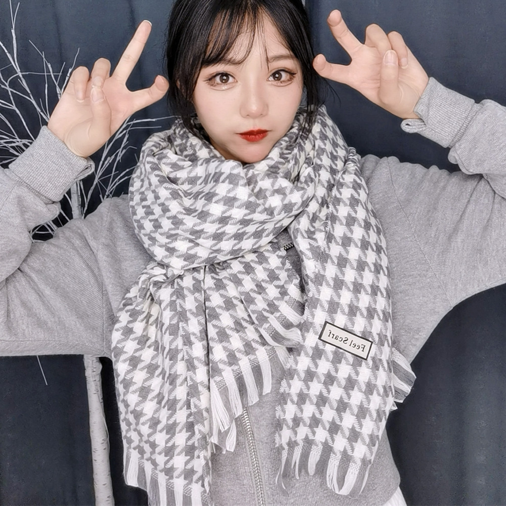 2023新款千鸟格大围巾女冬季ins潮百搭韩版格子冬天可爱少女围脖