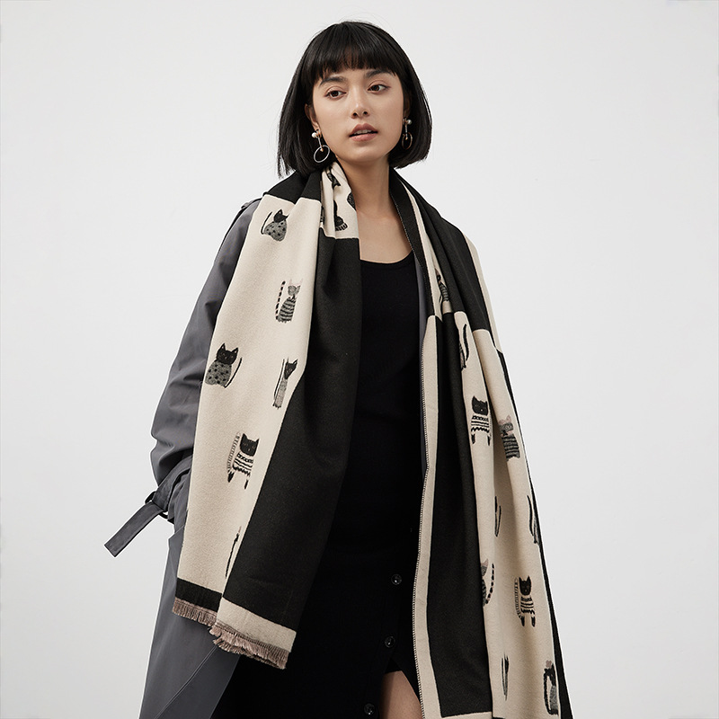 韩版猫咪时尚仿羊绒围巾
