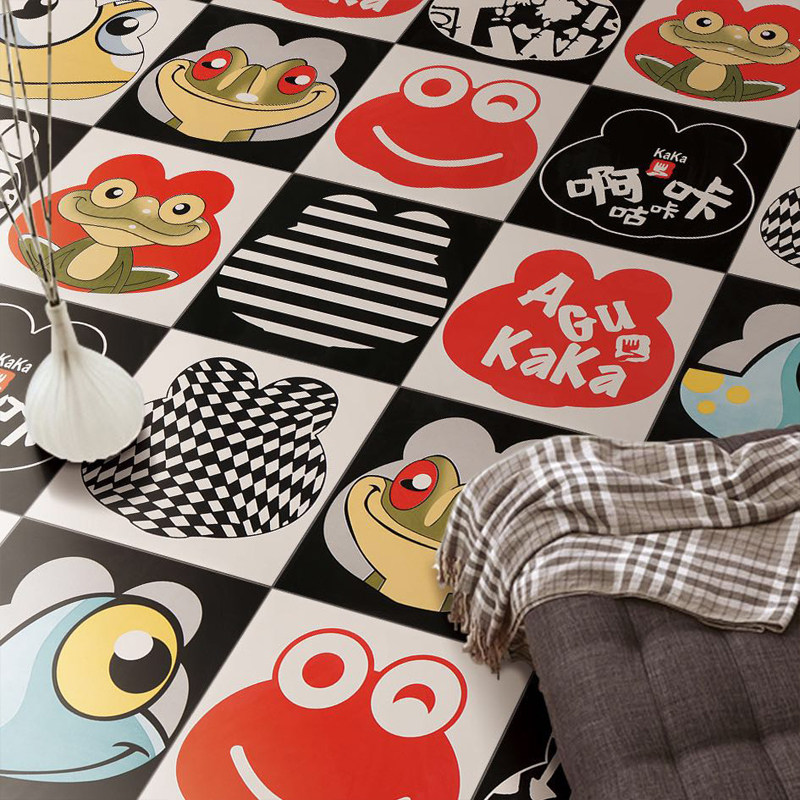 啊咕咔咔花砖餐厅厨房墙砖地砖连锁店专用瓷砖螃蟹青蛙动物小花砖