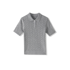 【sweet大婷 】简约气质羊毛混纺翻领针织POLO领T恤-5QS6W927