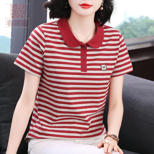 纯棉宽松短袖polo衫女夏季