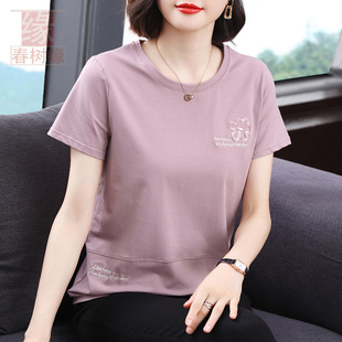 t恤女中老年洋气休闲大码 妈妈装 气质纯棉短袖 2026新款 上衣服 春装