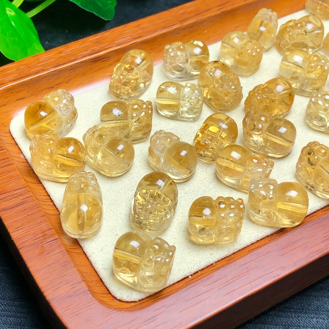 天然黄水晶貔貅通孔手链饰品女生diy手工编织配饰 手串配件材料
