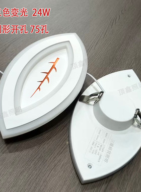 新款三色变光24瓦叶子灯75圆形开孔四叶草灯蜂窝板集成吊顶专用灯