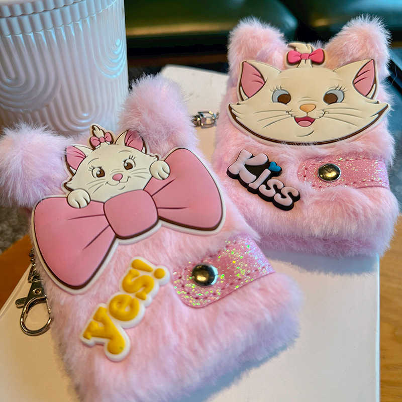 毛绒记事本美式粉色系猫咪手账本礼物少女心创意随声记事迷你本