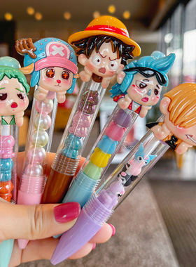 萌化卡通航海王按动笔手感好高颜值圆珠笔少女立体公仔蓝色笔芯