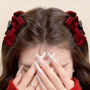 新年红色发饰公主头发夹女蝴蝶结小抓夹刘海侧边夹子喜庆发卡头饰