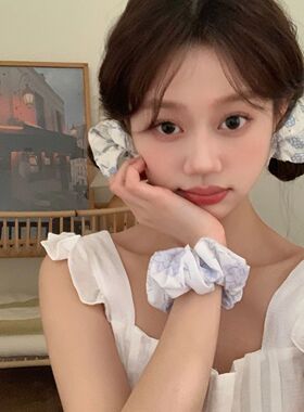 小猫茶话会粉色方巾大肠发圈女款高级感方形低马尾大号发饰发绳