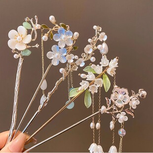 铃兰花发簪女高级感步摇流苏盘发簪子古风汉服发饰新中式发钗头饰