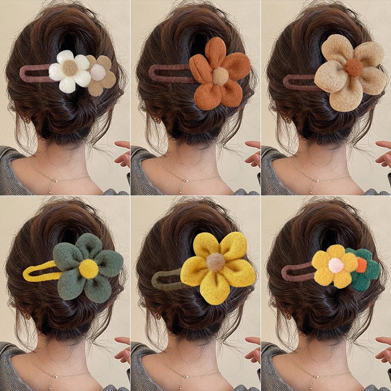 毛绒大号花朵鸭嘴夹女高级感