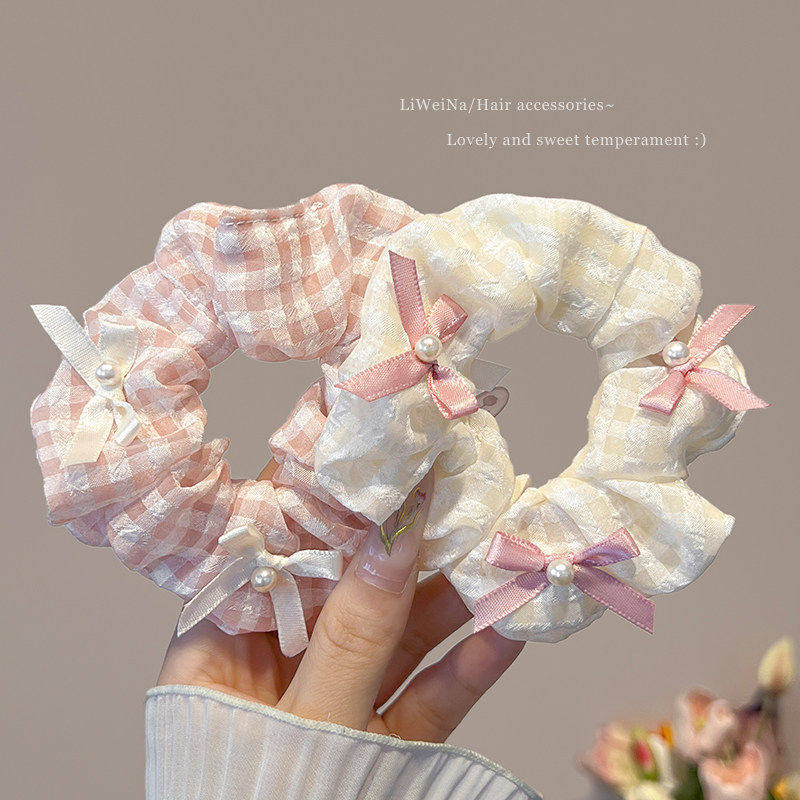 甜美粉白格子蝴蝶结大肠发圈2025年新款高颜值扎头发绳橡皮筋头饰,饰品/流行首饰/时尚饰品新,发饰,淘宝优惠券,粉丝福利购,淘宝优惠卷
