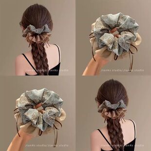 高级感复古碎花飘带大肠发圈女2026新款扎马尾丸子头大号皮筋发绳