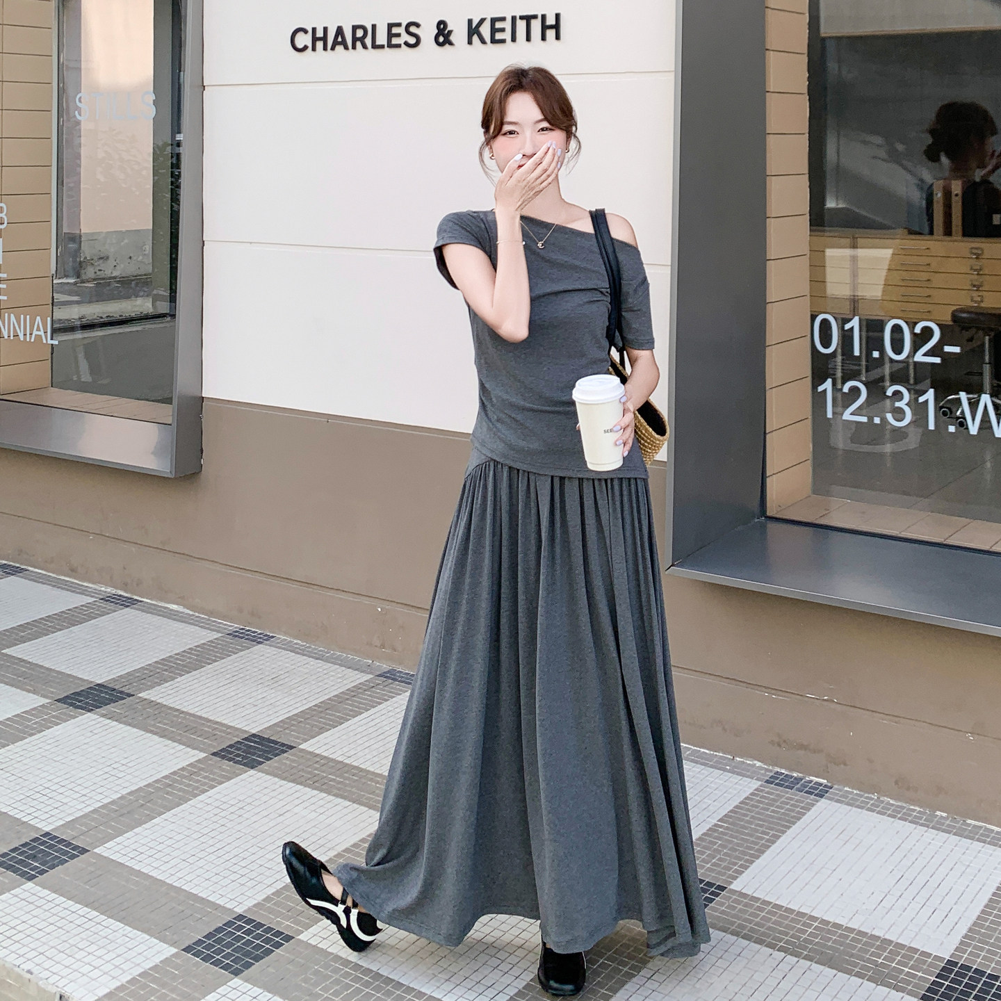 夏季新款深花灰针织两件套2B203-1663-P165-K268,女装套装/套裙,淑塔可可