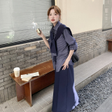 【现货】格子衬衫+针织半裙+披肩三件套151-1577-P175-K248，女装套装/套裙，淑塔可可
