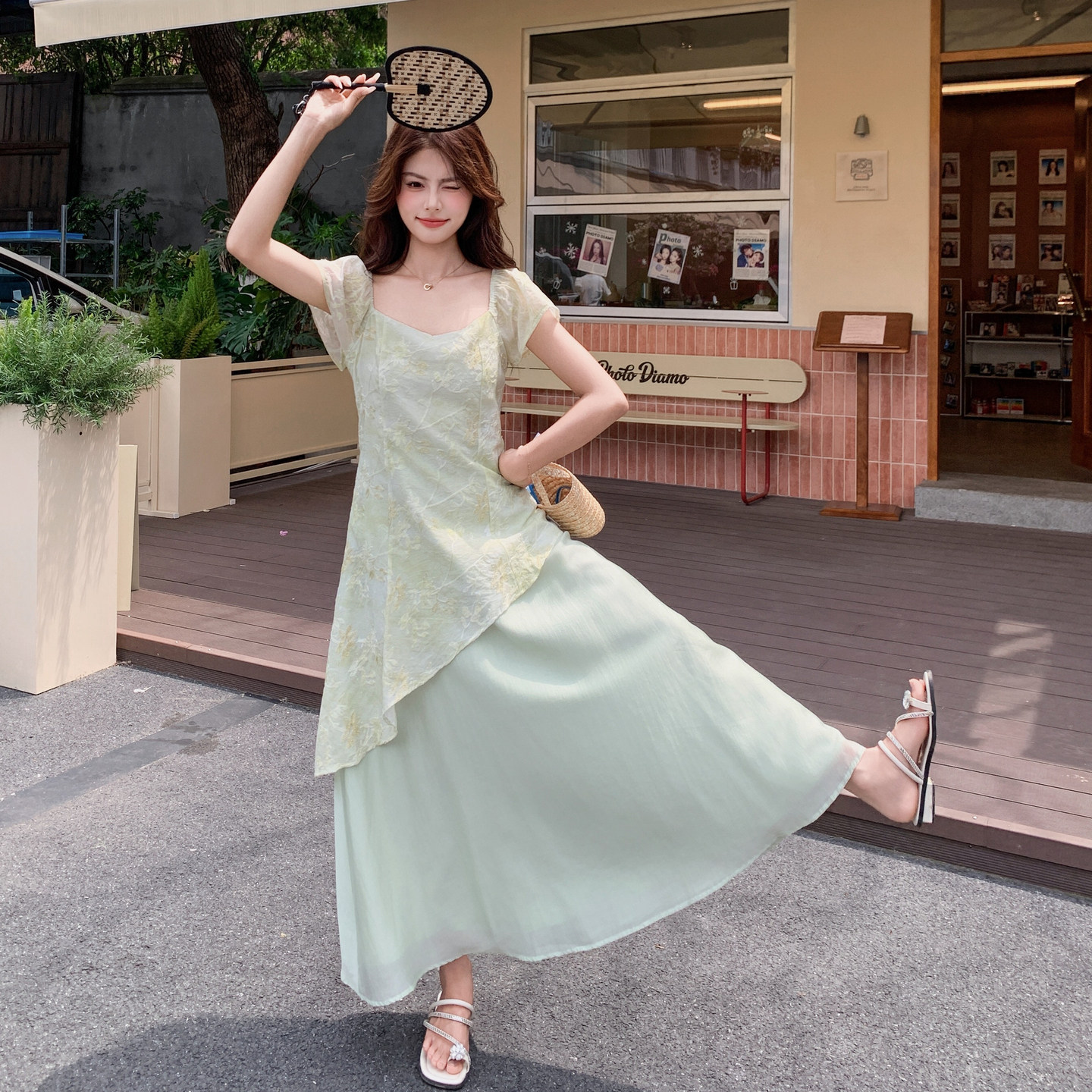 【现货】夏季新款假两件提花连衣裙2B203-1651-P150-K238,女装连衣裙,淑塔可可