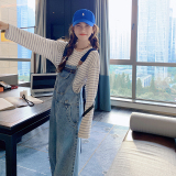 背带裤+条纹长袖T恤 背带裤+条纹长袖T恤