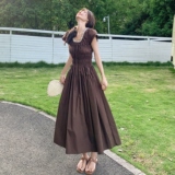 现货，蕾丝花边方领打揽法式连衣裙2B203-1571-P135-K198，女装连衣裙，淑塔可可