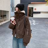 25新款现货151-15109-P305-K458大翻领90羽绒胆绒感皮衣派克服，女装派克服，淑塔可可