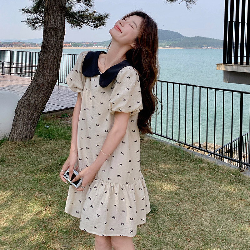 【现货】，蝴蝶结印花连衣裙151-6636-P105-K158,女装连衣裙,淑塔可可