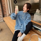 新款18号出货，牛仔连帽卫衣套头牛仔外套151-1251-P115-K168，女装卫衣/绒衫，淑塔可可