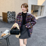 【现货】格子毛绒外套内外全包边151-6661-P170-K258，女装毛呢外套，淑塔可可