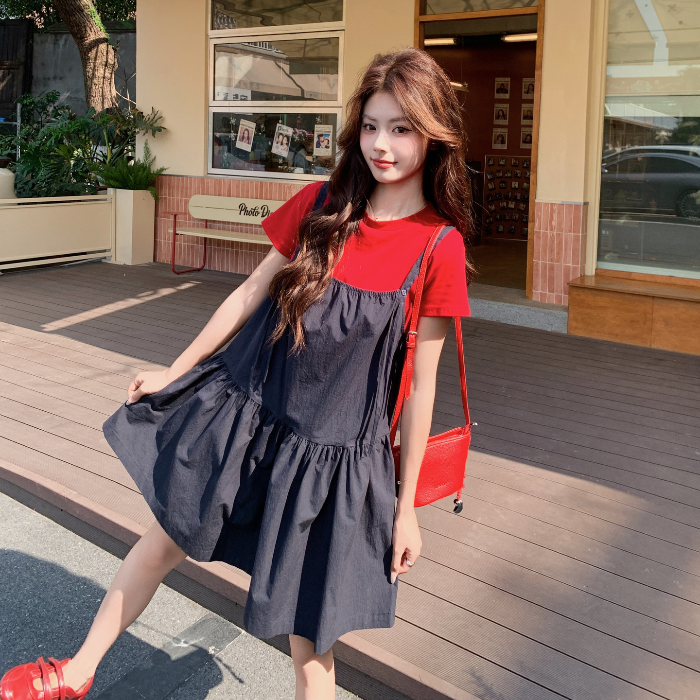 【现货】夏季新款仿牛仔吊带裙+T恤两件套2B203-1650-P150-K238,女装连衣裙,淑塔可可