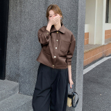 新款【现货】PU皮衣短外套151-1507-P145-K218，女装皮衣，淑塔可可