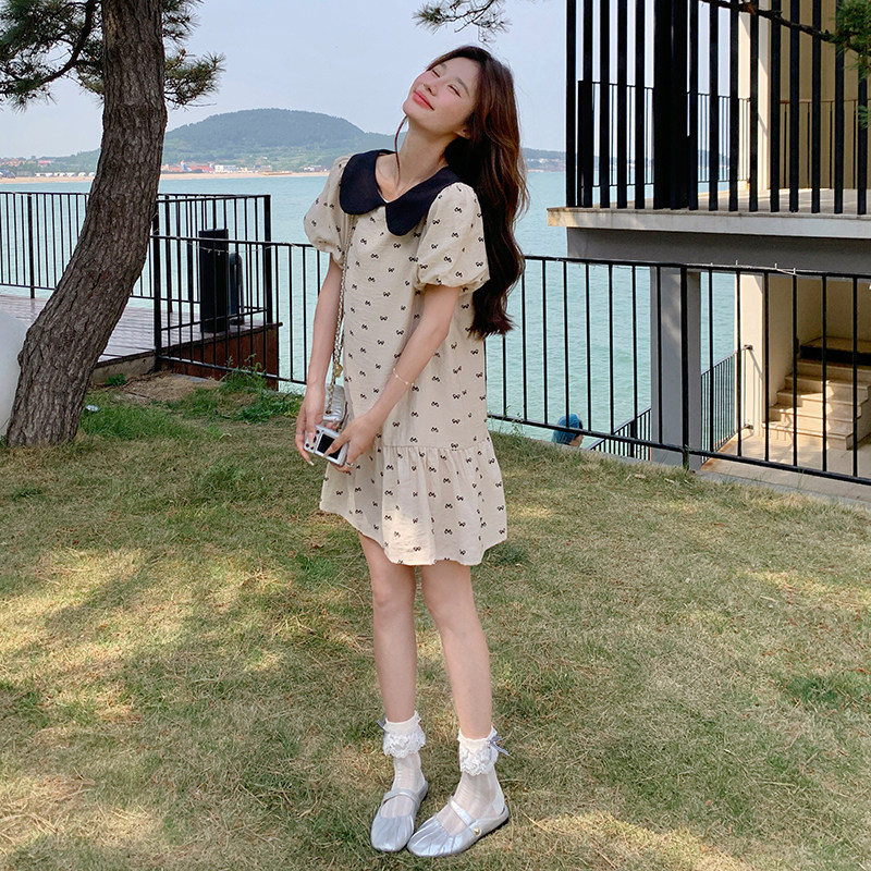 【现货】，蝴蝶结印花连衣裙2B203-6636-P105-K158,女装连衣裙,淑塔可可