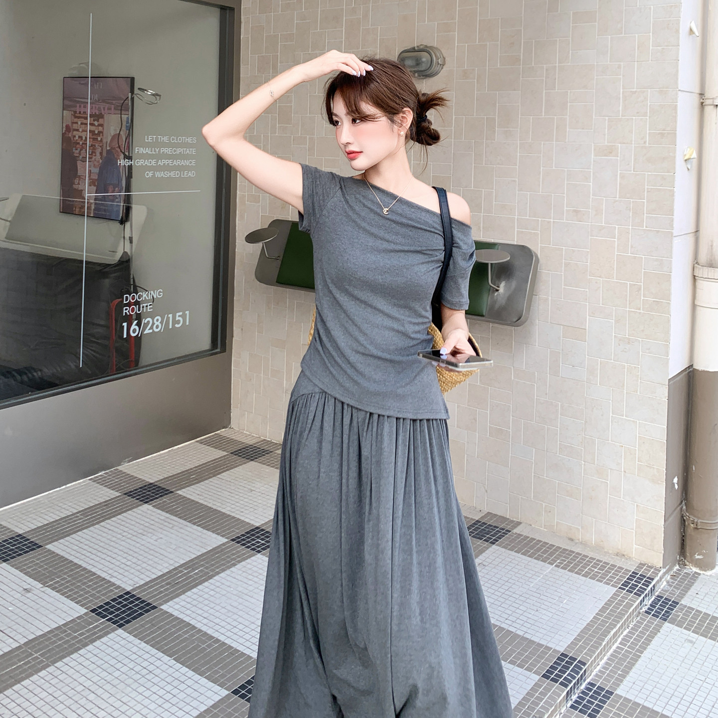 夏季新款深花灰针织两件套2B203-1663-P165-K268,女装套装/套裙,淑塔可可