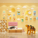 幼儿园儿童房装 饰实木相框组合钟表相片墙动漫卡通照片墙宝宝创意