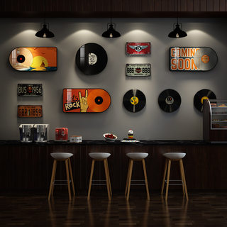 烧烤饭店墙面装饰画清吧咖啡厅KTV包厢音乐黑胶唱片工业风壁挂画